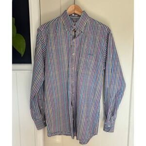 Peter Millar Button Down Collar Shirt Seaside Finish Multicolor Plaid Medium.